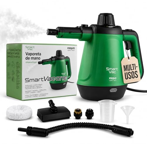 Limpiador a Vapor Multiusos Portatil Vaporeta Profesional Limpieza del Hogar Potente para Cristales Tapicerias Colchones – Presurizada con Accesorios 5 en 1 con 1200W Ligera e Indicador LED - Xsquo
