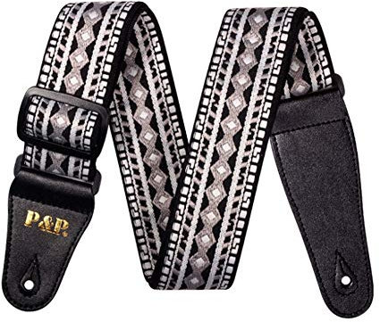 Amorar Retro Gitarrengurt Bass Gurt Baumwolle Leder Tragegurt Gitarrenband Stickerei Gitarrengurthalter für Akustik E-Gitarre Bass Ukulele Westerngitarre-Verstellbar Länge von 87 bis 140cm
