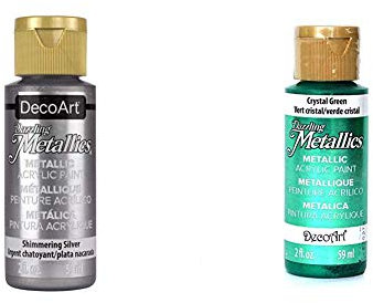 DecoArt Americana Acrylic Metallic Paint, Shimmering Silver & Deco Art Americana Acrylic Metallic Paint, Crystal Green