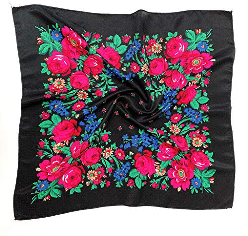 Lazzboy Frauen Dame Muslimischen Blumendruck Folk-custom Square Schal Wrap Travel Seide Leicht Seidentuch Elegante Anti-allergie Halstuch Tuch Geschenk(C)