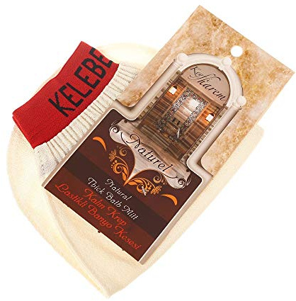 Kese Peeling-Handschuhe für türkisches Bad, Hamam, Peeling, mit Anleitung (evtl. nicht in deutscher Sprache), cremefarben, dicker Badehandschuh mit elastischem Handgelenk.