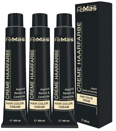 FemMas - Tintura per capelli biondo medio viola rosso 7.26 3x, crema colorante professionale con olio di argan, cheratina e ceramidi, colorazione permanente o tintura, brillante e durevole, da 100 ml