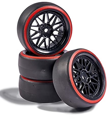 Carson 500900157 1:10 Räderset Drift (4) schwarz/rot - Modellbauzubehör, Ersatzteil, Tuning, Reifen, Reifenset
