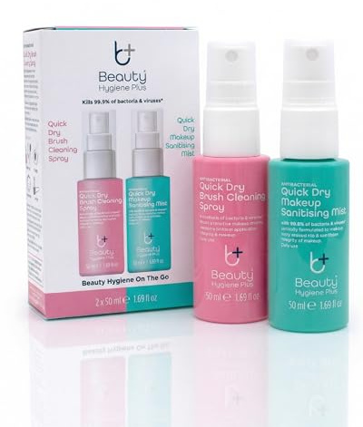Antibacterial Quick Dry Brush Cleaning Spray & Makeup Sanitising Mist Set - Makeup Brush Cleaner Liquid - Brush Cleaner Solution & Daily Cleanse for Powders, Creams & Gels by Beauty Hygiene Plus