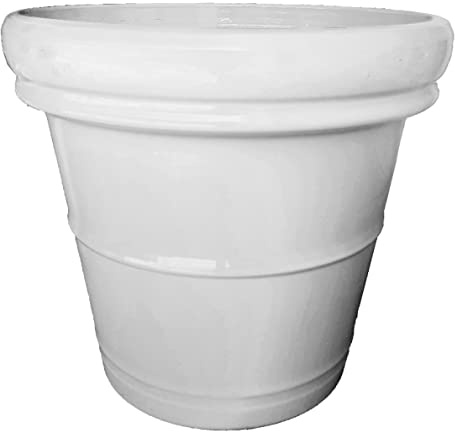 Generico Vaso Bianco in Ceramica Dipinto a Mano per Piante Ulivo Cycas Limoni, Diametro 45 cm, Altezza 41 cm, Fioriera Made in Italy, per Interni ed Esterni