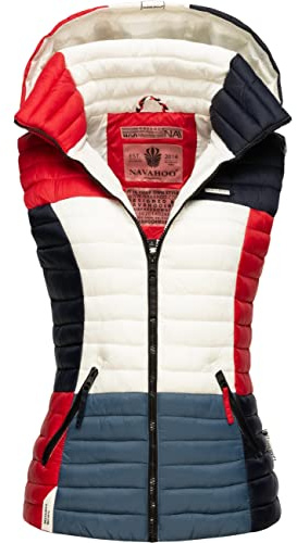 Navahoo Gilet matelassé léger pour femme avec capuche amovible Style Shadaa Multiculte XS à 3XL, Tricoloree French multicolore, S
