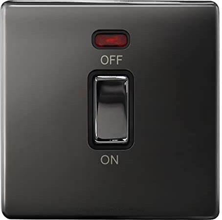 45Amp Cooker Switch Neon Indicator Double Pole, Black Nickel, Screwless Plate N327GME
