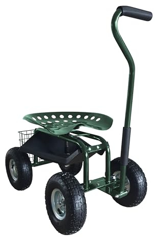 AXI AG22 Asiento de Jardin con Ruedas en Verde | Taburete de Jardinero con Caja de Almacenamiento | Carro de jardineria metalico con Carga MAX. 150 kg.