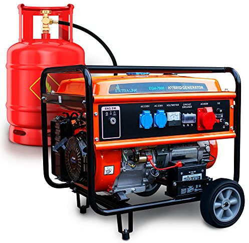 Extralink Generatore di Corrente 7500W Benzina/Gas | Gruppo Elettrogeno Trifase 400 V con Motore 192F, Sinusoide Pura e Avviamento Elettrico | Compatto e Silenzioso per Casa e Campeggio