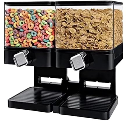 Syfunlv Distributeur de Céréales, Cornflakes Dispenser, Distributeur de céréales double/simple, Rangement pour muesli, cornflakes, Fruits secs, Bonbons, Riz, Plastique, Noir (Style 2)