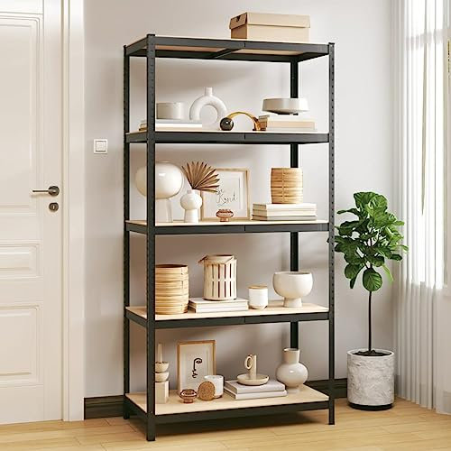 LAPOOH Lagerregal mit 5 Böden Anthrazit Stahl & Holzwerkstoff, Küchenregal, Regal Küche, Standregal, Regale & Ablagen, Abstellraum Regal, Bücherregal 152886