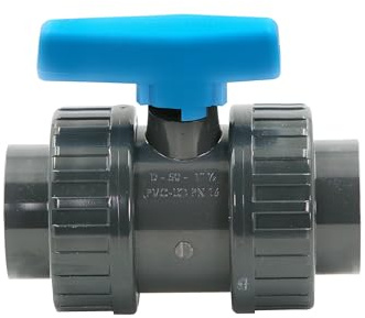 HAF 1x PVC 2 Wege Kugelhahn mit 2 x 2 | Innengewinde x Innengewinde | Absperrhahn aus grauem PVC-U | PN16 für Poolfitting, Pool, Schwimmbad, Poolverrohrung, Druckleitung, Rohrleitung