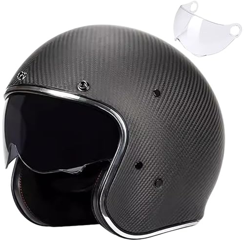 Retro 3/4-Motorradhelm Carbon Jet-Helm Chopper Motorrad-Helm mit Visier Vintage Open Face Motorradhelm für Scooter Moped ATV Street Bike
