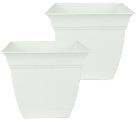 The HC Companies Vaso quadrato Eclipse da 30,5 cm, con sottovaso, per interni ed esterni, per fiori, verdure, erbe, bianco (confezione da 2)