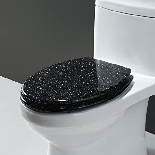WAMVZYX Resin Toilet Seat Soft Close Toilet seat Quick Release, Heavy Duty, Glitter Toilet Seat, Slow Close, Sparkling Toilet Seats for Bathroom, 14.2×16.5,d (Black)