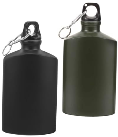 BESTonZON 2pezzi Borraccia Piatta Lega Di Alluminio Leggera e Portatile Con Gancio Per Escursioni Campeggio e Viaggi Contenitore Per Acqua Di Perdite