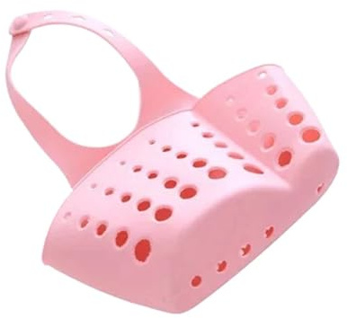 Spülbeckenregal Seifen- Und Schwammhalter Küchenzubehör Utensilien Organizer Tasche Verstellbares Snap-Lagerregal Badezimmer-Abflusskorb(Pink)