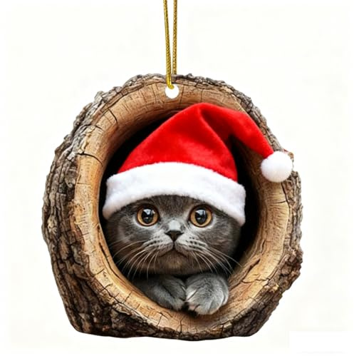 Waldtiere Anhänger 2D Weihnachtsschmuck Tiere Baumschmuck Weihnachten, Saisonale-Deko Weihnachtsanhänger Acryl Christbaumanhänger Weihnachtsdeko Baum, Katze Christmas Ornaments zum Aufhängen