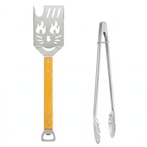 Accessori Barbecue, Set Barbecue Pinza, Acciaio Inox Spatola Legno, Kit Barbecue Professionale, 2 Pezzi