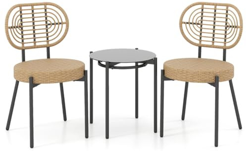 Helloshop26 Lot de 3 Ensemble Bistro Patio 57,5 x 45,5 x 82 cm Assise Ergonomique avec Table Basse Ronde en résine tressée Marron 20_0020625