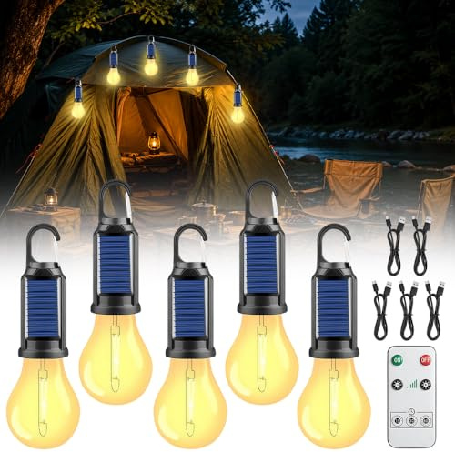 SKJJM 5 Stück Campinglampe Aufladbar, Tragbare Zeltlampe LED Camping Lampe, Helligkeit einstellbar 3 Lichtmodi, Camping Licht mit Karabiner, Wasserdicht Campinglicht für Outdoor, Notfall, Stromausfall