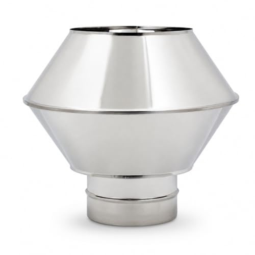 MAKA Comignolo Antivento Biconico Tondo in Acciaio Inox, Terminale per Canna Fumaria Camino Stufa a Legna Pellet e Gas, Cappello Antipioggia Aspirafumo (Ø 100 mm)