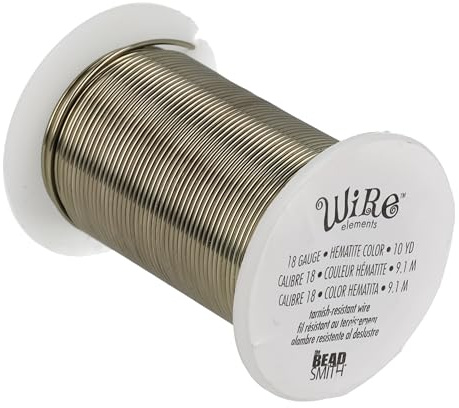 The Beadsmith Wire Elements 18-Gauge Lacquered Tarnish-Resistant Copper Wire for Jewelry Making, 10 Yard, 9.14 Meter Spool (Hematite Color)