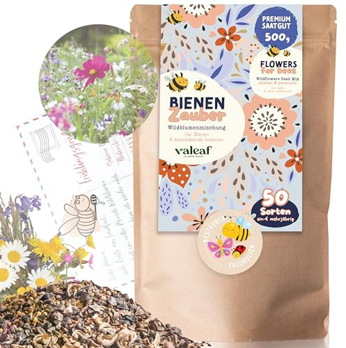 Blumensamen I 500g I 500m² Blumenwiese Samen mehrjährig und einjährig I Samen für Bienen Blumenmischung I Wildblumensamen für Balkonblumen und Wildblumen I bunte Bienenweide