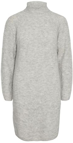 PIECES Damen Pcellen Ls High Neck Knit Dress Noos Bc, Light Grey Melange,M