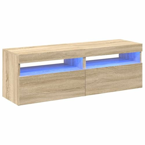 vidaXL 2X TV Schrank mit LED-Leuchten Lowboard Fernsehschrank Fernsehtisch Sideboard HiFi-Schrank TV Möbel Tisch Board Sonoma-Eiche 60x35x40cm