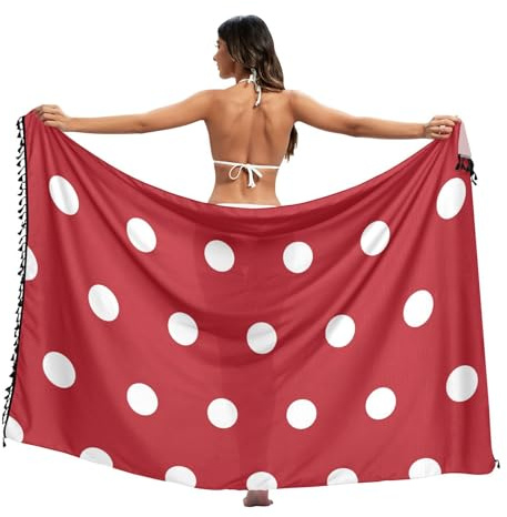 Traje de baño de lunares coloridos arcoíris azul para mujer, pareo de luna de miel, cubierta de falda de piscina, cubierta de playa para mujer de verano, Lunares blancos sobre rojo, Large