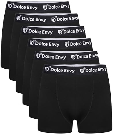 DOLCE ENVY Men's Boxer Same Waist Band Comfort Soft Underwear Shorts Soft Knit Moisture-Wicking (UK, Alpha, M, Regular, Regular, 6 BLACK)