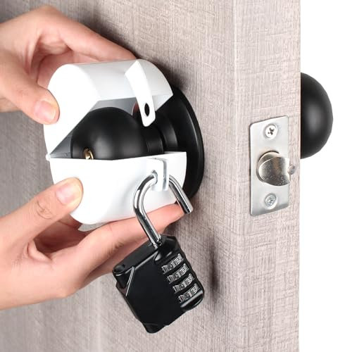 Door Knob Lock Out Device, Metallic White，Without Drilling(Password Lock) Door Handle Lock,Cover to Disable The Doorknob/Faucet, Prevents Turning of Door Knob and Access to Keyhole，Childproof