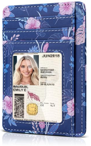 Teskyer Porte Carte Femme, Portefeuille Femme Petit Format, Porte Carte Bancaire, RFID, Similicuir, Design Minimaliste, Cerisier en Fleurs