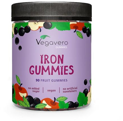 Eisen Gummibärchen | 90 Stück | 97% Fruchtanteil | Für Kinder und Erwachsene | Frei von Zusatzstoffen und Süßungsmitteln | Natürlich | Alternative zu Eisentabletten | Laborgeprüft & Vegan | Vegavero