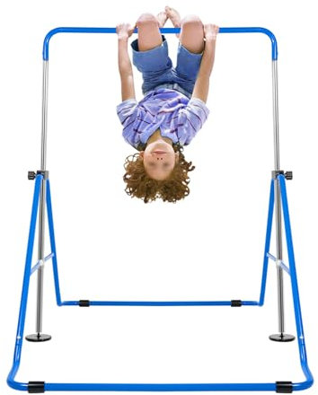 DAOHHFO Gymnastikräcke, gymnastik, barn, gymnastik, barer för barn med justerbara höjder, lämplig för barn i åldrarna 3–6 år, vikbar gymnastikhylla, inomhus (blå)