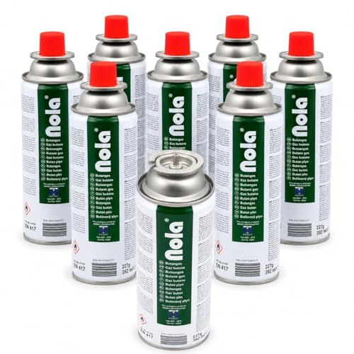 NOLA Gaskartusche 8X 227g passend für Gaskocher und Geräte mit Bajonett-Ventil Anschluss (MSF-1a) | Butan | Campinggas für Camping/Outdoorküchen/Notfälle 707 (8)