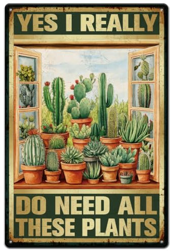 SUPERDANT Cactus Metal Tin Sign Vintage Plants Retro Metal Poster Windowsill Art Sign Potted Plants Vintage Wall Poster Funny Decor for Living Room Garden Home Bedrom Plants Decor