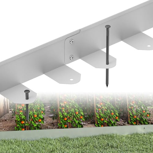 ACXIN Lot de 5 bordures de jardin flexibles en métal, 100 x 5 cm, Bordure de plate-bande galvanisée avec 25 clous de fixation, Bordure de pelouse pour la cour, le jardin, la ferme, Argent