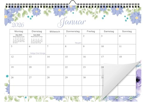 Kalender 2026 Wandkalender A4 Monatskalender Jahresplaner Monatsplaner Monatsübersicht für zwei 2026 für das ganze Jahr mit Feiertagen, Familienplaner Schulferien Wandkalender Familienkalender