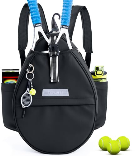 SPORJET Tennis Backpack with 2 Rackets Holder PU Leather Tennis Racket Bag