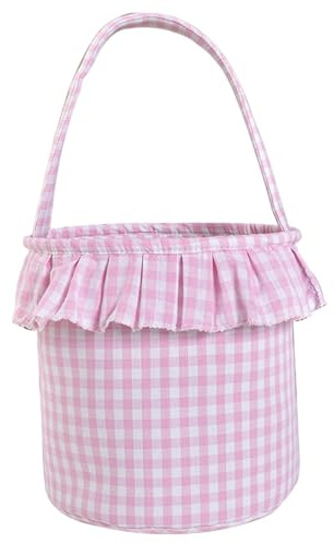 Cestino di Pasqua, grazioso cestino da picnic in tessuto a quadretti - con manici per la caccia alle uova, deposito di caramelle, decorazioni per feste per bambini (rosa)