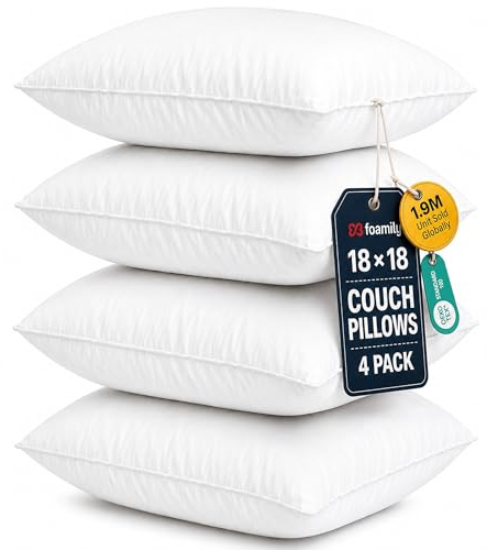Foamily Throw Pillow Insert 18x18 (Set of 4) Premium Decorative Pillows for Couch, Bed & Living Room, Soft Fluffy Throw Pillows for Couch, Pillow Inserts for Home Decor