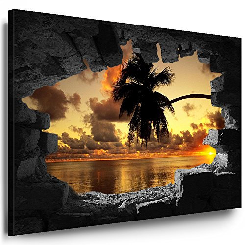 Julia-Art Bilder XXL Leinwandbilder Wand Loch Illusion - 30 x 40 cm Wandbilder mit Keilrahmen Bild Verschiedene Motive Blick auf Meer Strand Palmen, Wald Berge See Wasserfall Kunstdrucke n-01-120