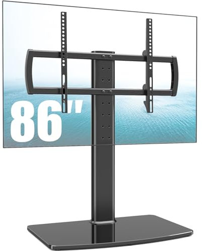TV Standfuß Universal Höhenverstellbar Ständer Halterung Fernsehständer 40''-86'' LCD LED Flachbildfernseher Ständer Glas Aufsatz VESA 600x400mm Tischständer/Schwarz