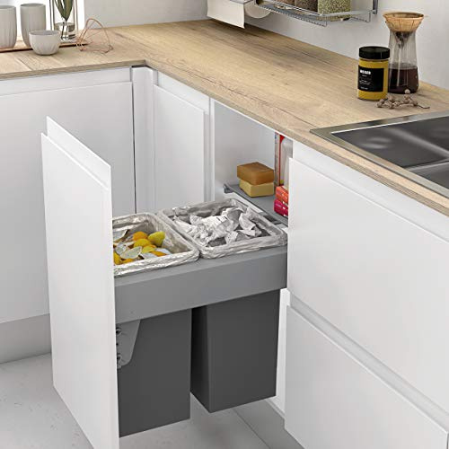 Menage Confort Poubelle amovible avec ouverture automatique pour armoire de cuisine - 2 bacs de 24 l - Largeur 462-468 mm