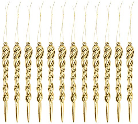 PRETYZOOM 12 Stück Weihnachten Eiszapfen Ornamente Kunststoff Hängende Eiszapfen Weihnachtsdekoration Christbaumschmuck Weihnachtsbaum Anhänger Weinachten Party Dekoration Ornament Golden