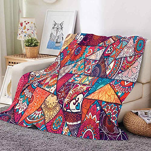 Himlaya Plaid Couverture Polaire en Flanelle Doux et Chaude Imprimé Patchwork Mandala Coloré Couverture en Microfibree Hiver Couverture de Lit pour Adultes et Enfant (Couleur G,150x200cm)