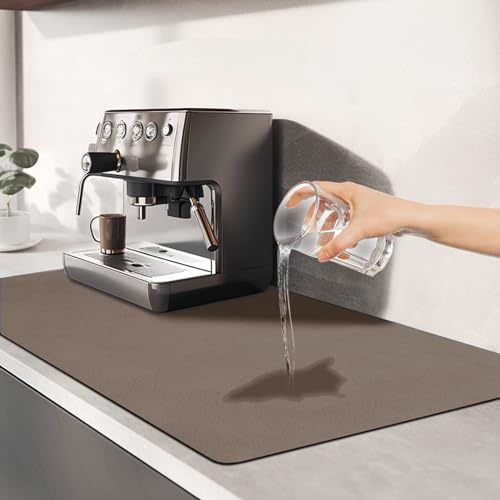 TENQUAN Abtropfmatte Kaffeemaschine, Saugfähige Trockenmatte Küche | 60x40cm Wasserfest und Rutschfest Küchenmatte für Geschirr, Spüle und Arbeitsplatte, Schnelltrocknend (Braun)