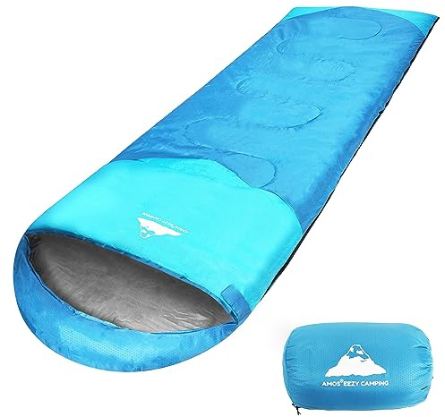 AMOS Sleeping Bag for Adults & Kids 3 Season Waterproof & Lightweight With Bag For Camping Hiking Backpacking Cyan